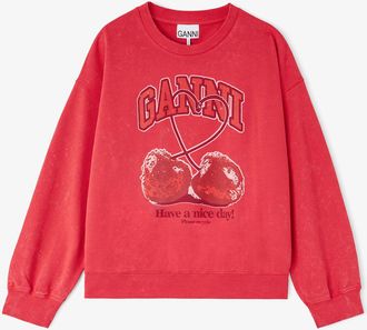 Ganni Red Crewneck with Cherry - Size XXS Organic Cotton