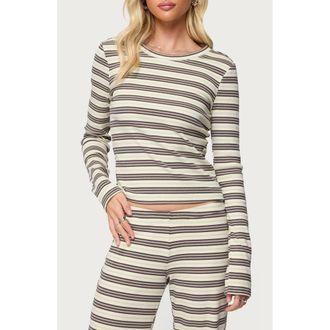 Edikted Avalie Stripe Rib Long Sleeve Top in Mix at Nordstrom, Size X-Large