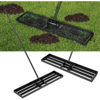 Costway Rastrello livellatore per prato da 106 x 25 cm, attrezzo per prato resistente, rastrello per giardini, impugnatura ergonomica, nero