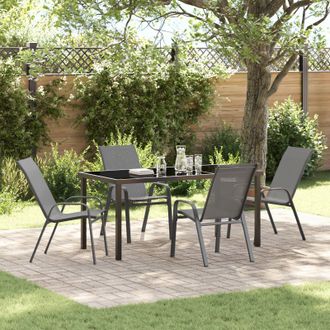 Berkfield Home 5 Piece Garden Dining Set Grey Textilene & Steel