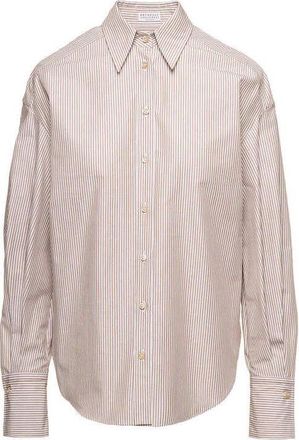 Brunello Cucinelli Womens Beige Striped Oversized Shirt, Size XS