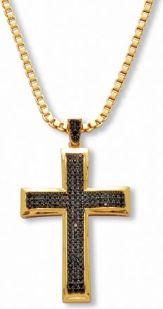 Palm Beach Jewelry Mens.65 TCW Black Cubic Zirconia Cross Pendant Necklace Gold-Plated 24 Inches