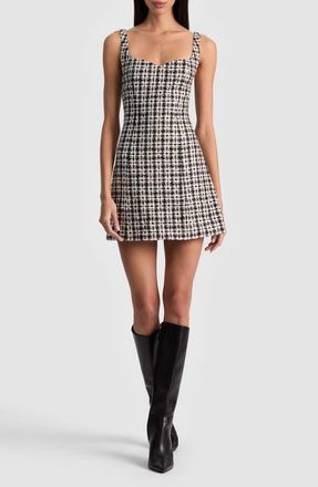 Alice & Olivia Eve Sweetheart Neck Tweed Minidress in Black/Off White at Nordstrom, Size 14
