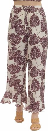 Entro Botanical Wide Leg Ruffled Pants In Brown