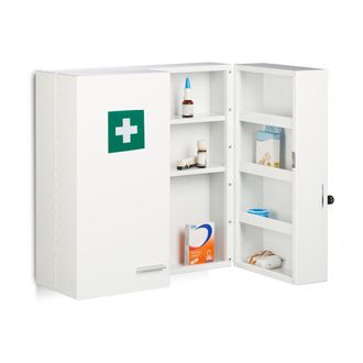 Relaxdays Armario Botiqu&iacute;n De Acero Con Cerradura, 11 Compartimentos, 53x53x21,5cm, 2 Puertas, Primeros Auxilios, Blanco - Relaxdays