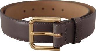 Dolce & Gabbana Gray Calfskin Leather Gold Metal Logo Buckle Womens Belt