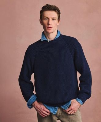 Naadam Cotton Fisherman Raglan Crewneck Sweater in Indigo at Nordstrom, Size Xx-Large