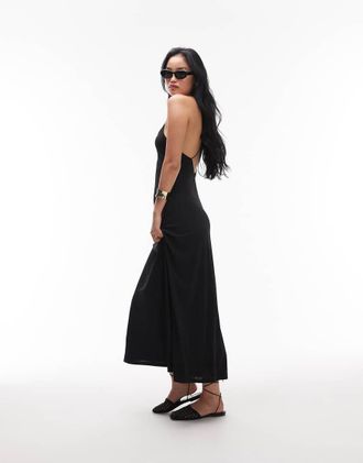 Topshop Vestito lungo nero con spalline sottili e schiena scoperta