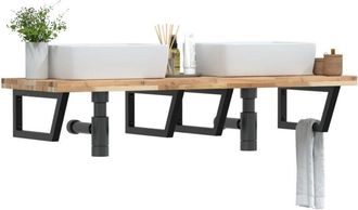 vidaXL Estante De Lavabo De Pared Acero Y Madera Maciza De Acacia Vidaxl