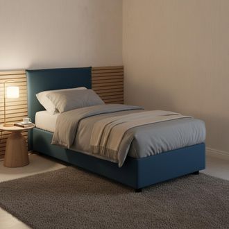 Dmora Dmora - Cama Individual Dapuzz, Cama Contenedor Con Revestimiento De Tela, 100% Made In Italy, Apertura Frontal, Adecuado Para Colch&oacute;n Cm 80x190, Azul