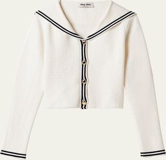 Miu Miu Piped Sailor Collar Cropped Cardigan