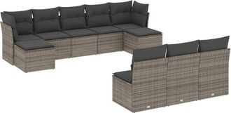 vidaXL Set De Sof&aacute;s De Jard&iacute;n 10 Pzas Con Cojines Rat&aacute;n Sint&eacute;tico Gris Vidaxl