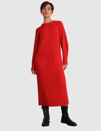 Hobbs London Claudia Knitted Midi Dress in Pepper Red at Nordstrom, Size 12