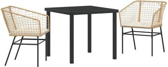 vidaXL Garden Dining Set 3 pcs Brown Poly Rattan Vidaxl