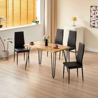 Kosy Koala Brown Wooden Dining Table with 4 Black Chairs - Dining Kitchen Room Furniture