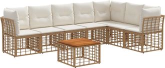 vidaXL Conjunto De Sof&aacute;s De Exterior 8 Uds. Natural Y Crema Poli&eacute;ster Vidaxl