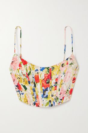 Zimmermann + Net Sustain Alight Cropped Shirred Floral-print Linen Bustier Top - Blue - 00,0,1,2,3,4