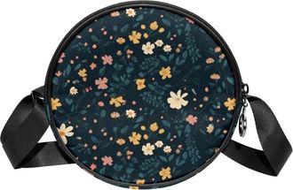 Generic Circle Crossbody Bag for Women, Small Floral Pretty Small Sling Bag Daypack with Zipper Adjustable Shoulder Straps Casual Ladies Girls Round Purse