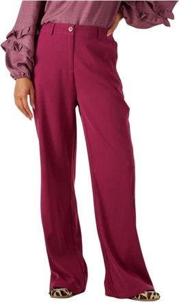 Ydence Flared Pants Solange Roze - Dames - Wijde Broeken - Roze - M - Polyester - Broeken