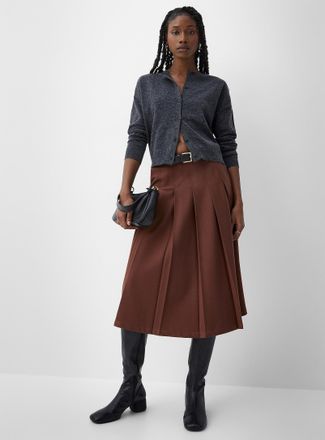 Icone Womens Pleated belted flared skirt