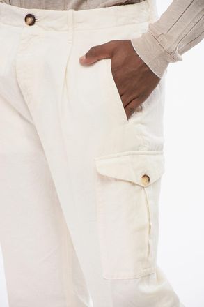 Brunello Cucinelli Pantaloni Cargo in Misto Lino con Zip alla Caviglia Brunello Cucinelli