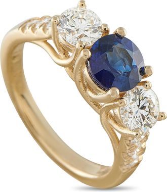 Luxury Bazaar 14K Yellow Gold 1.25ct Diamond and Sapphire Ring MF14-062526