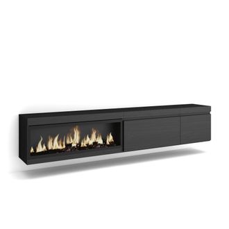 Skraut Home Mueble tv efecto madera negro 237x35x45cm chimenea efecto fuego