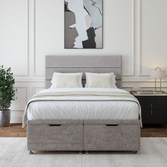 Bedmaster Luxury Velvet Ottoman Divan Base & Lined Headboard in Light Grey | Size: Super King