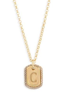 Meshmerise Diamond Initial Dog Tag Pendant Necklace in Yellow-C at Nordstrom Rack