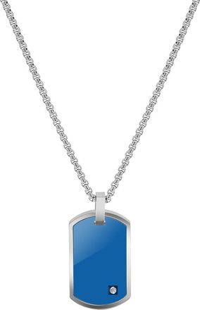 Geoffrey Beene Mens Stainless Steel Cubic Zirconia Dog Tag Pendant Necklace in Blue at Nordstrom Rack