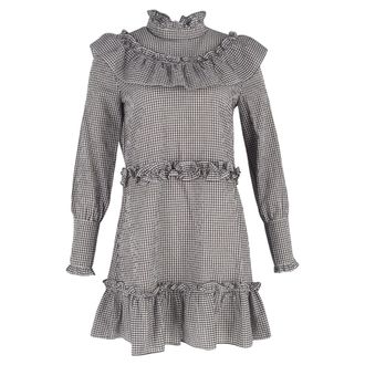 Ganni Ganni Charron Ruffled Gingham-Print Mini Dress in Black and White Cotton