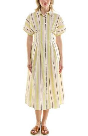 Nicole Miller Pintuck Waist Midi Shirtdress in Mint /Chocolate at Nordstrom Rack, Size 12