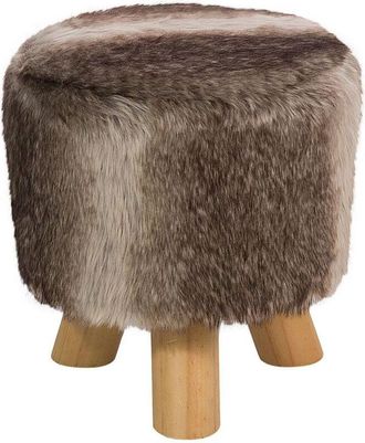 Beliani Reposapiés taburete de piel sintética marrón beige patas de trípode madera sala de estar rústico Topeka