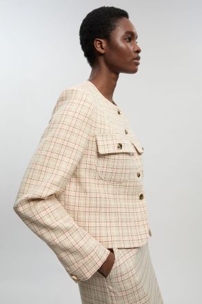 Karen Millen Womens Tailored Check Cropped Jacket - White - Size 12 UK