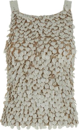 Parosh Beige Embellished Scoop Neck Top