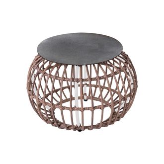 LOLAhome Mesita de rattan sint&eacute;tico y cristal blanca de &Oslash; 50x33 cm