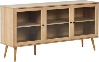 Beliani Beliani - 3 Door Sideboard 2 Shelves Particle Board Pine Wood Legs Glass Front Light Brown Albany