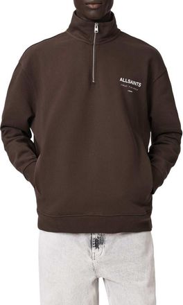 AllSaints Underground Oversize Half Zip Pullover in Bitter Brown at Nordstrom, Size X-Small