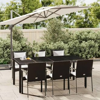 vidaXL Set De Comedor De Jard&iacute;n 7 Pzas Y Cojines Rat&aacute;n Sint&eacute;tico Negro Vidaxl
