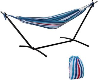 OUTSUNNY 298 x 117cm Hammock with Metal Stand Carrying Bag 120kg White Stripe
