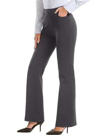 SHEKINI Womens Stretchy Straight Leg Work Pants Office Ladies Cigarette Trousers Business Casual Ankle Length Slim with Pockets Grey