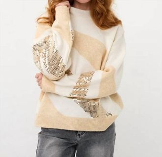 Esqualo Diagonal Sequins Sweater In Off White/ Sand