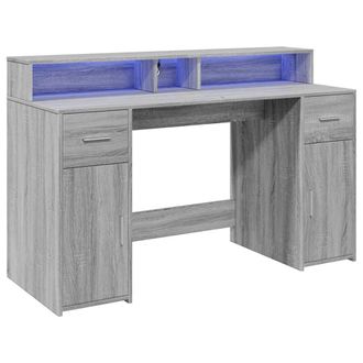 Berkfield Home Soft Desk with LED Lights Grey Sonoma 140x55x91 cm Engineered Wood | Size: 140 x 55 x 91 cm