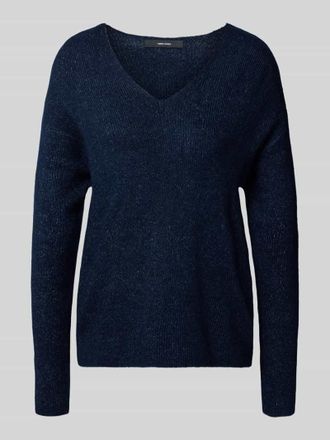 Vero Moda Regular Fit Strickpullover mit V-Ausschnitt Modell CREWLEFILE in Marine Melange, Größe L