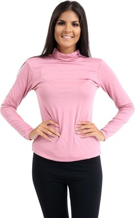 Janisramone Polo Shirts for Women UK, Long Sleeves Turtle Neck Womens Polo Shirt, Stretchy Long Sleeve Tops Women UK, Women s Roll Neck Polo T Shirt Size 8-26 Ros