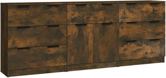 vidaXL Aparador De 3 Piezas Madera Contrachapada Color Roble Ahumado Vidaxl