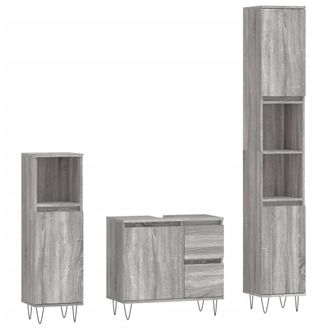 Berkfield Home 3 Piece Bathroom Furniture Set Grey Sonoma Engineered Wood