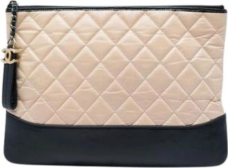 Chanel Pre-owned Gecquiltte Lamslederen Clutch - Dames - Vintage Clutch - Beige - ONE Size - Leer - Vintage