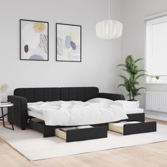 vidaXL Sof&aacute; Cama Nido Con Cajones Terciopelo Negro 80x200 Cm Vidaxl