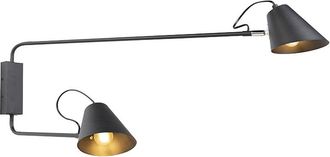 QAZQA Qazqa Retro/vintage L&aacute;mpara De Pared Inteligente Negra 2 Luces Regulables Con Wifi A60 - Lune Acero Alargada Adecuado Para Led Max. 2 X 4.9 Watt
